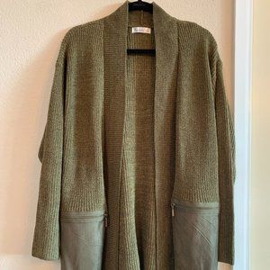89th + MADISON Women's Sweater knit Open Cardigan Long Sleeve Size L Dark Green.